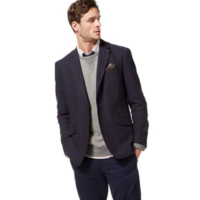 Big and tall navy checked blazer with wool